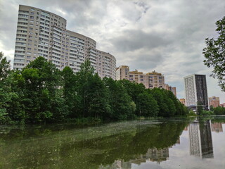 Fototapeta premium Summer banks of the Serebryanka River in Pushkino