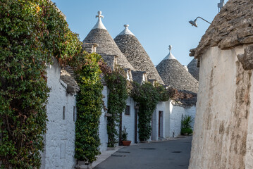 Iconic residential houses in the historic Trulli district in Alberobello, Southern Italy