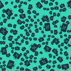 Black Discount percent tag icon isolated seamless pattern on green background. Shopping tag sign. Special offer sign. Discount coupons symbol. Vector