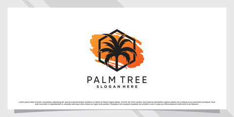 Palm tree logo design inspiration with sun and creative element Premium Vector