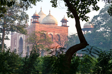Exterior of the red stone mosque in the Taj Mahal, Agra, Uttar Pradesh, India, Asia