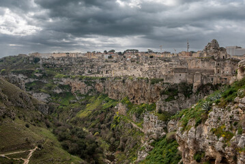 View over the canyon of Matera in Southern Italy