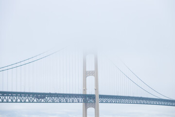 Mackinac Bridge in the fog, Michigan, USA