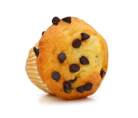 Chocolate chip muffin isolated on white background