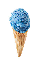 Blueberry ice cream with cone isolated on white background