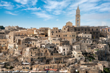 Great panoramic view of historic downtown Matera, Italy