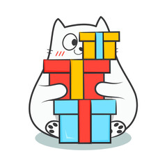 Christmas doodle fat cat. Vector illustration.
