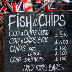 Fish and chips street sign - 514306758