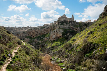 View of the canyon in Matera in Southern Italy