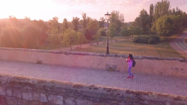 aerial drone view of Salamanca cathedral city, Spain. Latin venezuelan woman trip in europe 