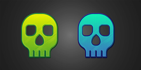 Green and blue Skull icon isolated on black background. Happy Halloween party. Vector