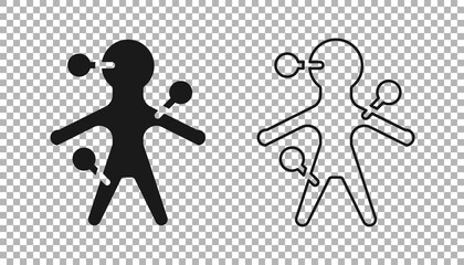 Black Voodoo doll icon isolated on transparent background. Vector