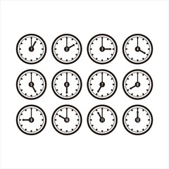 Set of clocks for every hour icon logo vector template