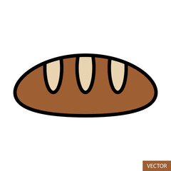 Bread vector icon in flat style design for website design, app, UI, isolated on white background. Editable stroke. Vector illustration.