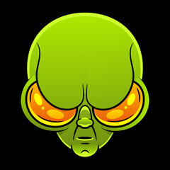 Green alien face emoji. Extraterrestrial humanoid head icon vector