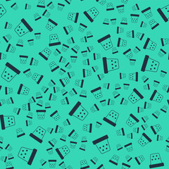 Fototapeta na wymiar Black Thimble for sewing icon isolated seamless pattern on green background. Vector