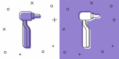 Set Tooth drill icon isolated on white and purple background. Dental handpiece for drilling and grinding tools. Vector
