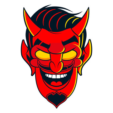 Rockabilly Devil tattoo vector illustration in full
