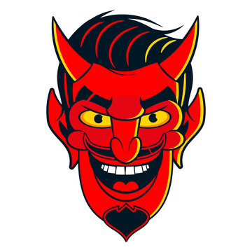Rockabilly Devil tattoo vector illustration in full