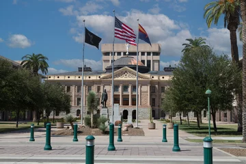 Sierkussen Arizona State Capitol gebouw in Phoenix, Arizona. © Eldon