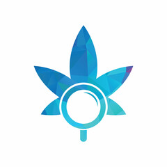 Cannabis Search logo design vector template. Marijuana leaf and loupe logo combination. Hemp and magnifying symbol or icon.	