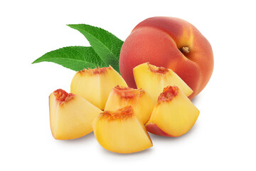 Fototapeta na wymiar Ripe peach fruit slices isolated on white background with full depth of field