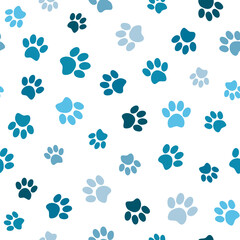 Fototapeta na wymiar Seamless pet paw pattern. Cat or dog footprint on white background. Vector illustration. It can be used for wallpapers, wrapping, cards, patterns for clothes and other.