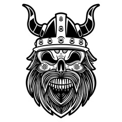 Viking tattoo, bearded barbarian of Scandinavia. Symbol of force, courage. Vector illustration of God Odin Viking with Helmet, Armor on the White background.