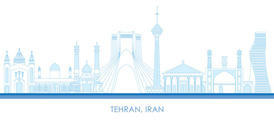 Outline Skyline panorama of city of Tehran, Iran - vector illustration