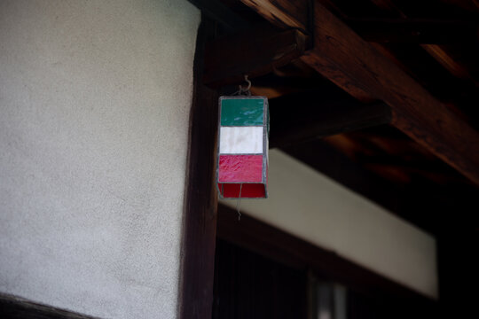 Stained glass lantern with the color of the flag of Italy in Italian restaurant in Japan