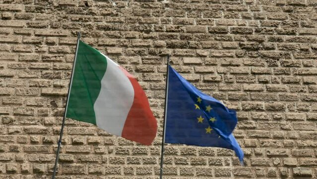 Bari, Italy, the italian and european comunity flags