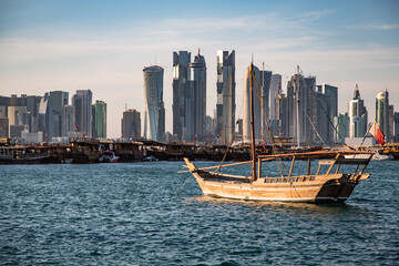 Fototapeta na wymiar Doha Skyline with Boat