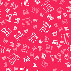 White line Big bed for two or one person icon isolated seamless pattern on red background. Vector