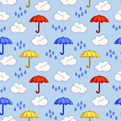 Umbrella Rain Cartoon Seamless Pattern
