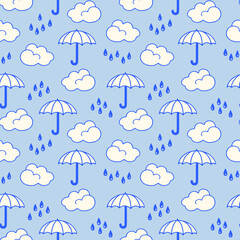Umbrella Rain Cartoon Seamless Pattern