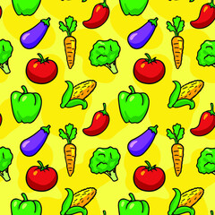 Veggies Cartoon Food Seamless Pattern