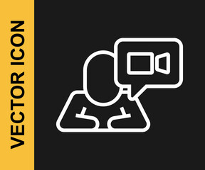 White line Video chat conference icon isolated on black background. Online meeting work form home. Remote project management. Vector