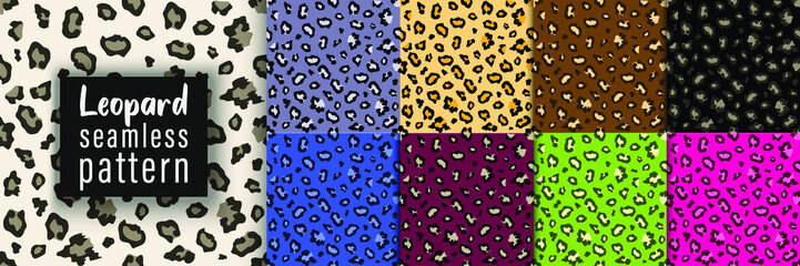 Leopard seamless pattern set. Poster or t-shirt textile graphic design wallpaper, wrapping paper. vector design