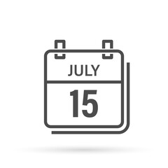 Obraz premium July 15, Calendar icon with shadow. Day, month. Flat vector illustration.