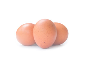 Three fresh brown chicken egss isolated on white background with clipping path