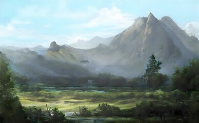 a fantasy mountain landscape