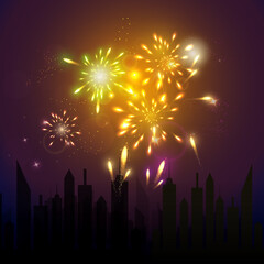 Fototapeta na wymiar Vector illustration of festive fireworks with shining sparks.