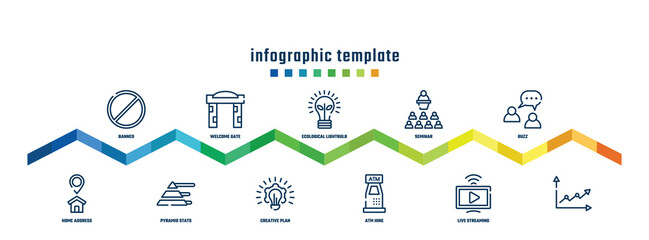 concept infographic design template. included banned, home address, welcome gate, pyramid stats, ecological lightbulb, creative plan, seminar, atm hine, buzz,