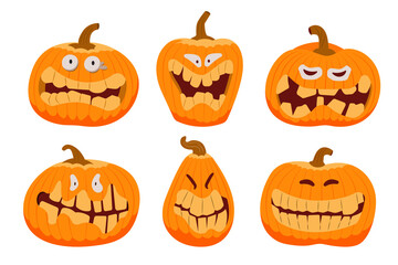 Pumpkin face icon with various Halloween feelings to decorate a spooky celebration party. flat illustration.