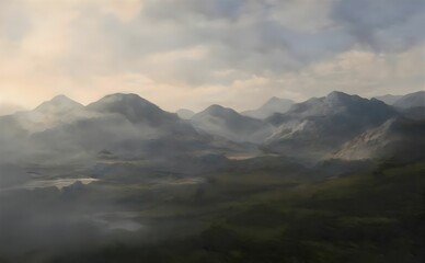 Obraz na płótnie Canvas 3d rendering of mountains in the fog