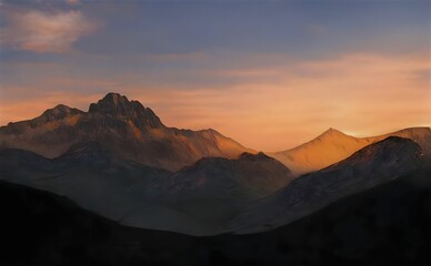 3d rendering of sunset over the mountains