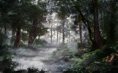 3d rendering of a morning in the woods