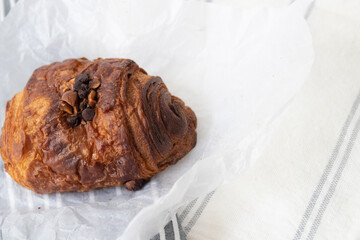 Close up French Pastry, Almond Chocolate Croissant