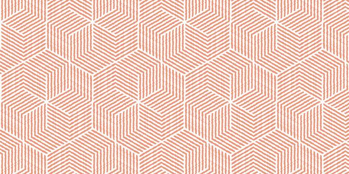 Abstract geometric pattern with wavy stripes lines. Seamless orange polygon shape and white background