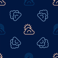 Set line Rainbow with cloud, Cloud and Sun and weather on seamless pattern. Vector